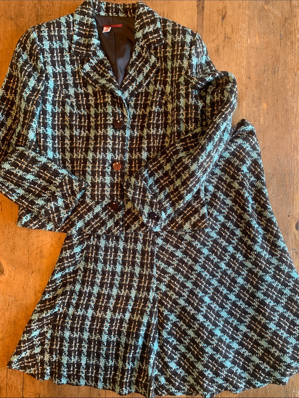 Women's Black and Teal Tweed Blazer Jacket - Blazer and Skirt - Picture 4 of 16